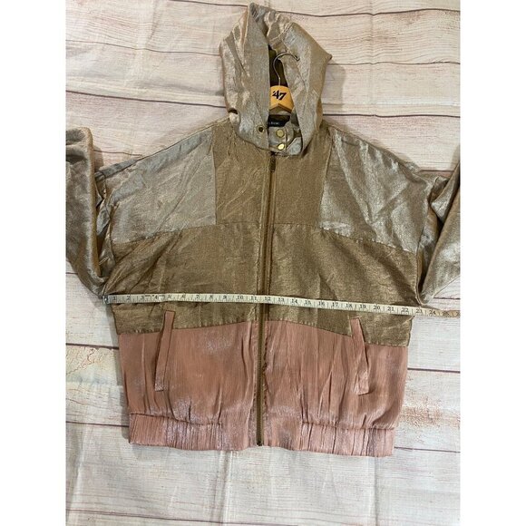 Zara Basic Women's Metaic Color Block Light Weight Full Zip Hooded Jacket - Medi - Picture 9 of 14